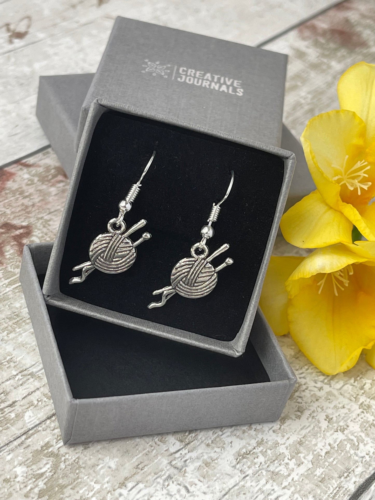 Yarn Ball and Needles Charm Earrings